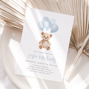 Invitación Teddy Bear Blue Balloon Boy Ducha para bebé