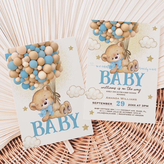 Invitación Teddy Bear Blue Balloons Baby Shower (Subido por el creador)