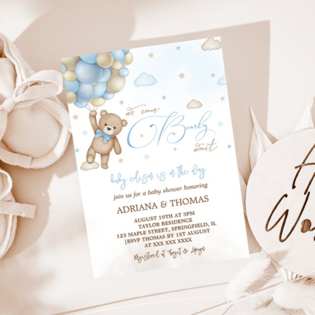 Invitación Teddy Bear Blue Balloons Boy Baby Shower (Subido por el creador)