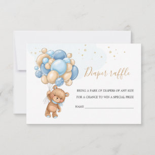 Invitación Teddy Bear Blue Balloons Diaper Raffle
