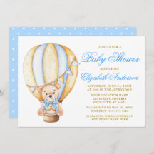 Teddy Bear Blue Bow Air Balloon Dots Baby Shower