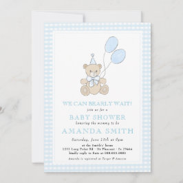 Invitación Teddy Bear Blue Gingham Boy Baby Shower