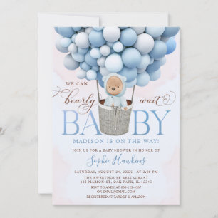 Invitación Teddy Bear Blue Hot Air Balloon Baby Shower