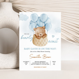 Invitación Teddy Bear Blue Hot Air Balloon Baby Shower