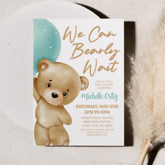 Invitación Teddy Bear Blue Podemos Esperar Baby Shower (Subido por el creador)