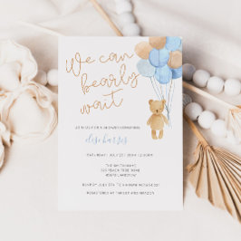 Invitación Teddy Bear Blue Tan Balloons Baby Shower