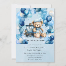 Teddy Bear Blue Train Boy Baby Shower