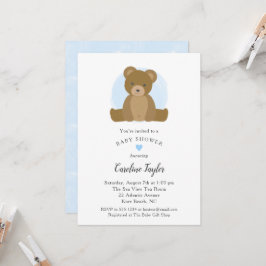 Invitación Teddy Bear Blue Watercolor Bebé Ducha