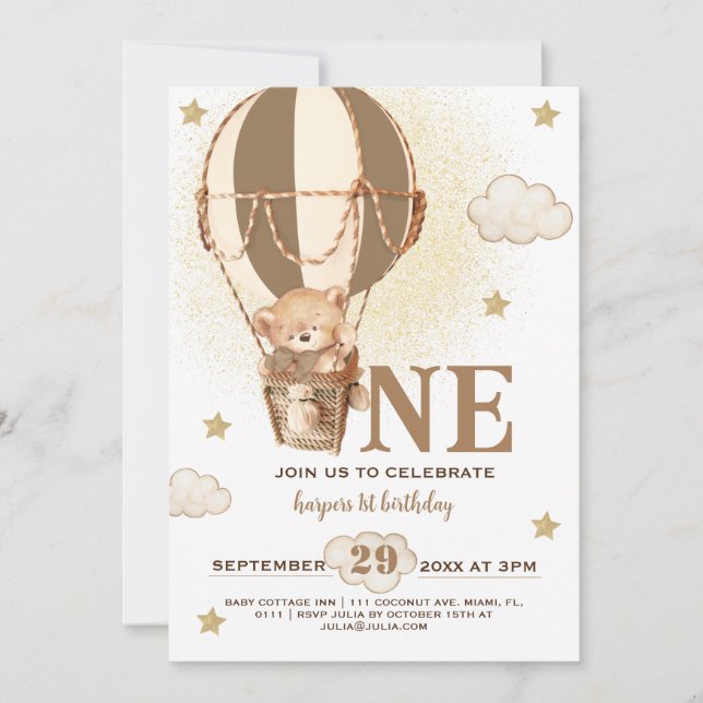 Invitación Teddy Bear Boy 1er cumpleaños (Anverso)