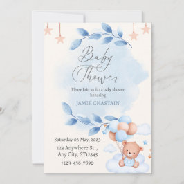 Invitación Teddy Bear Boy Baby Shower