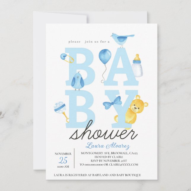Invitación Teddy Bear Boy Baby Shower (Anverso)