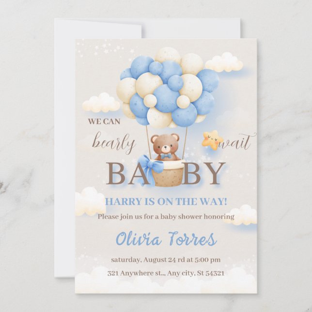Invitación Teddy Bear Boy Baby Shower (Anverso)