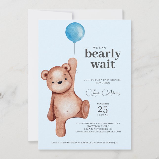 Invitación Teddy Bear Boy Baby Shower (Anverso)