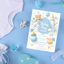 Teddy Bear Boy Baby Shower azul