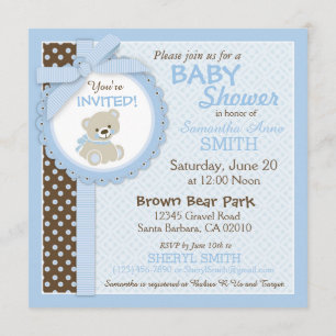 Invitación Teddy Bear Boy Baby Shower Blue