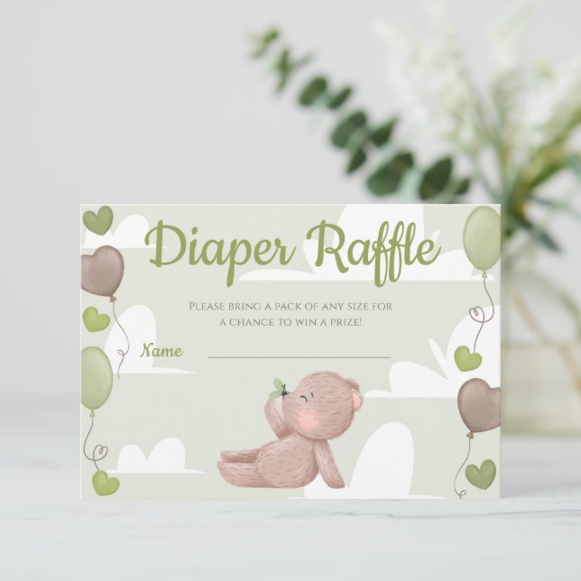 Invitación Teddy Bear Boy Baby Shower Diaper Raffle Card (Anverso de pie)