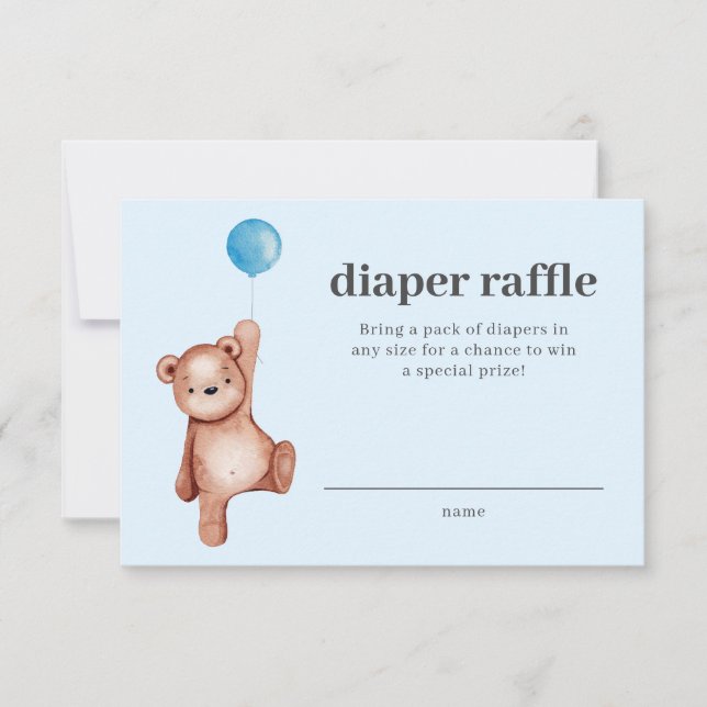 Invitación Teddy Bear Boy Baby Shower Diaper Raffle Insert (Anverso)
