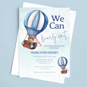Invitación Teddy Bear Boy Bearly Wait Baby Shower