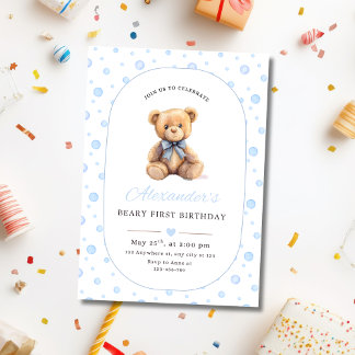Invitación Teddy Bear Boy Birthday Invite, Boys 1st Birthday