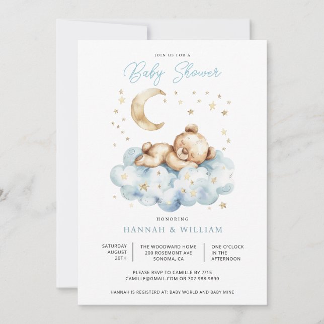 Invitación Teddy Bear Boy Blue Baby Shower  (Anverso)
