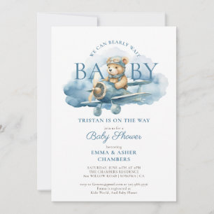 Invitación Teddy Bear Boy Blue Bearly Wait Baby Shower