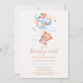 Invitación Teddy Bear Boy Blue Bearly Wait Baby Shower