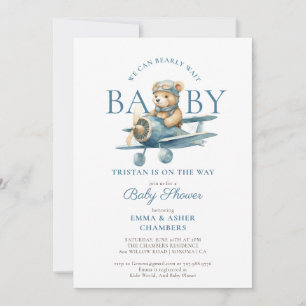 Invitación Teddy Bear Boy Blue Bearly Wait Baby Shower