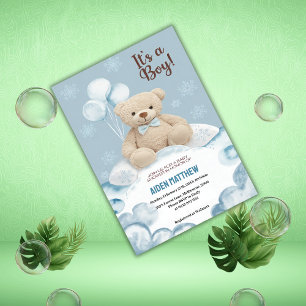 Invitación Teddy Bear Boy Blue Bearly Wait Baby Shower