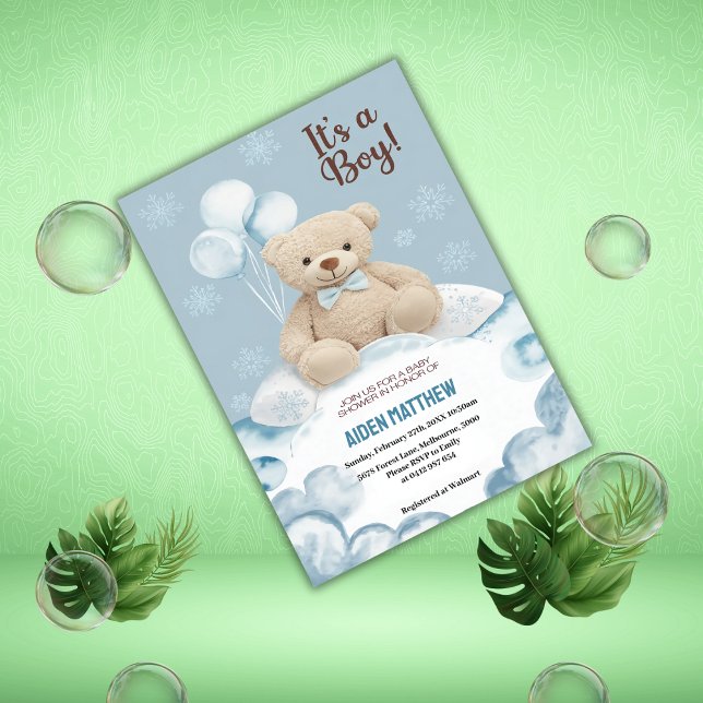 Invitación Teddy Bear Boy Blue Bearly Wait Baby Shower (Subido por el creador)