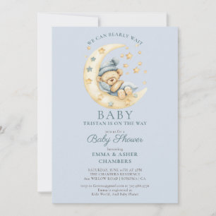 Invitación Teddy Bear Boy Blue Bearly Wait Baby Shower