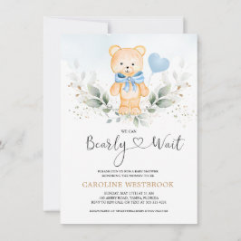 Invitación Teddy Bear Boy, Green Foliage Baby Shower