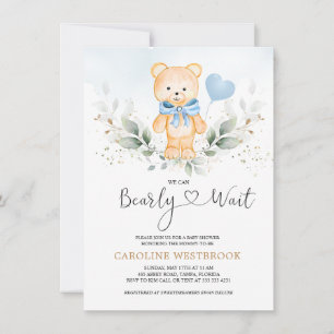 Invitación Teddy Bear Boy, Green Foliage Baby Shower