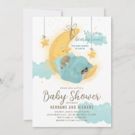 Invitación Teddy Bear Boy Moon Stars Blue Baby Shower