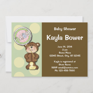 Invitación Teddy Bear Boy o Chica Brown Green Baby Shower