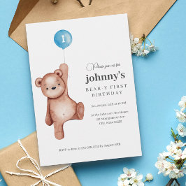 Invitación Teddy Bear Boy Primera fiesta de cumpleaños