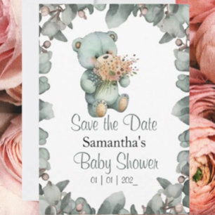 Invitación Teddy Bear Boy Watercolor Baby Shower