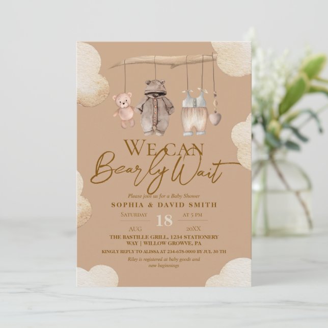 Invitación Teddy Bear Brown Woodland Baby Shower Invitation (Anverso de pie)