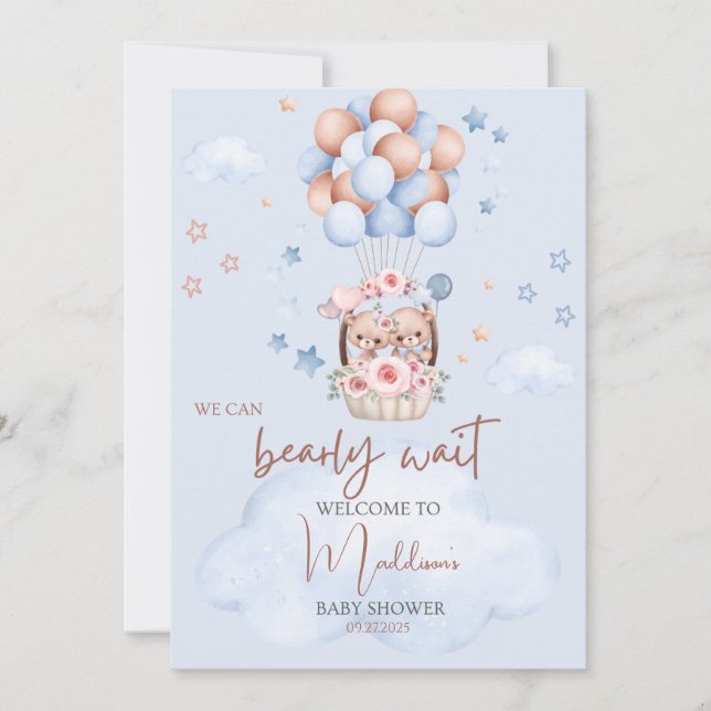 Invitación Teddy Bear Brown y Blue Baby Shower (Anverso)