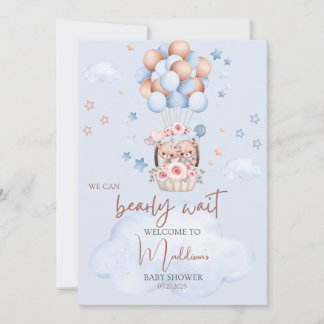 Invitación Teddy Bear Brown y Blue Baby Shower