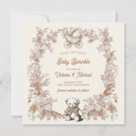 Invitación Teddy Bear Carriage neutro en toile Guardar fecha