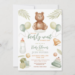 Invitación Teddy Bear Chica Baby Shower Boy Mint Apenas Esper