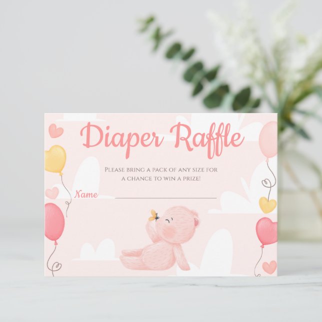Invitación Teddy Bear Chica Baby Shower Diaper Raffle Card (Anverso de pie)