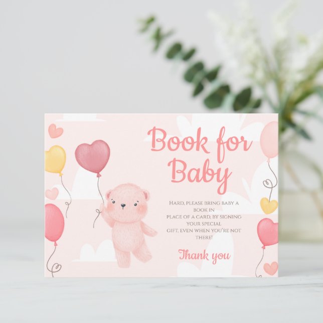 Invitación Teddy Bear Chica Baby Shower Libros Para Bebés (Anverso de pie)