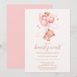 Invitación Teddy Bear Chica Pink Bearly Wait Baby Shower