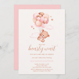 Invitación Teddy Bear Chica Pink Bearly Wait Baby Shower