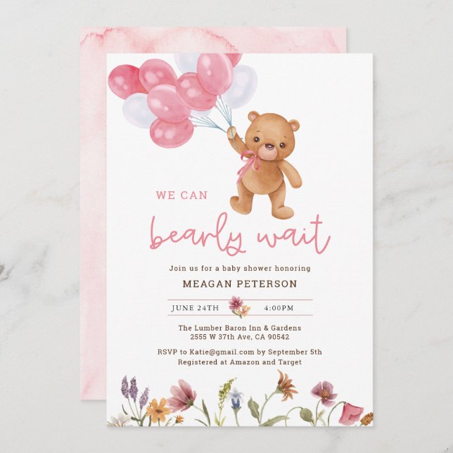 Invitación Teddy Bear Chica Podemos Esperar A Baby Shower (Anverso / Reverso)