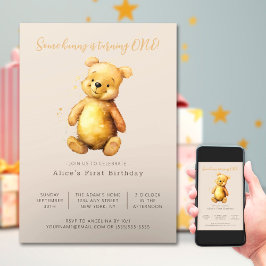 Invitación Teddy Bear clásico | Cumpleaños Minimalista Neutro