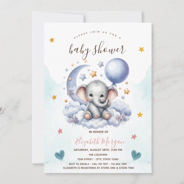 Invitación Teddy Bear Cloud Moon Stars Baby Shower (Anverso)