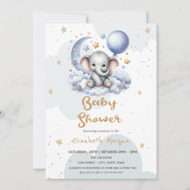 Invitación Teddy Bear Cloud Moon Stars Buzón Baby Shower (Anverso)