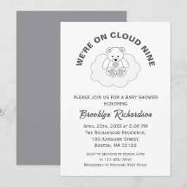 Invitación Teddy Bear Cloud Nueve Sexo Neutral Baby Shower